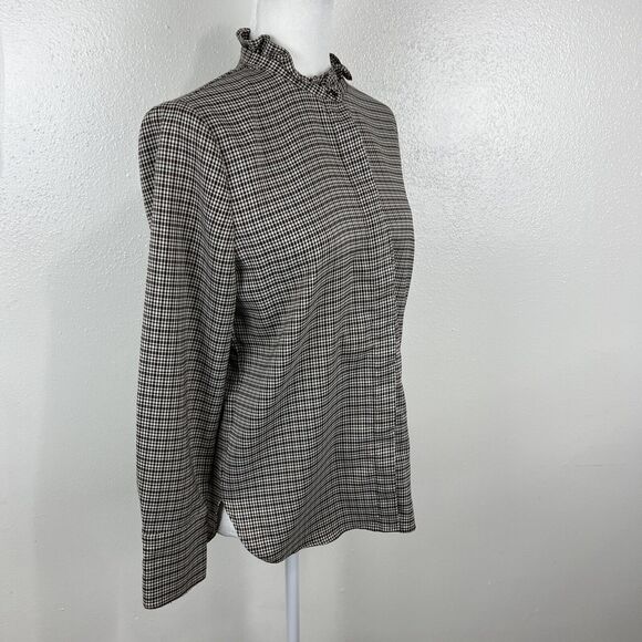 Maison de Roem Button Up Top Women Medium Black Houndstooth Long Sleeve Ruffled - Picture 3 of 15